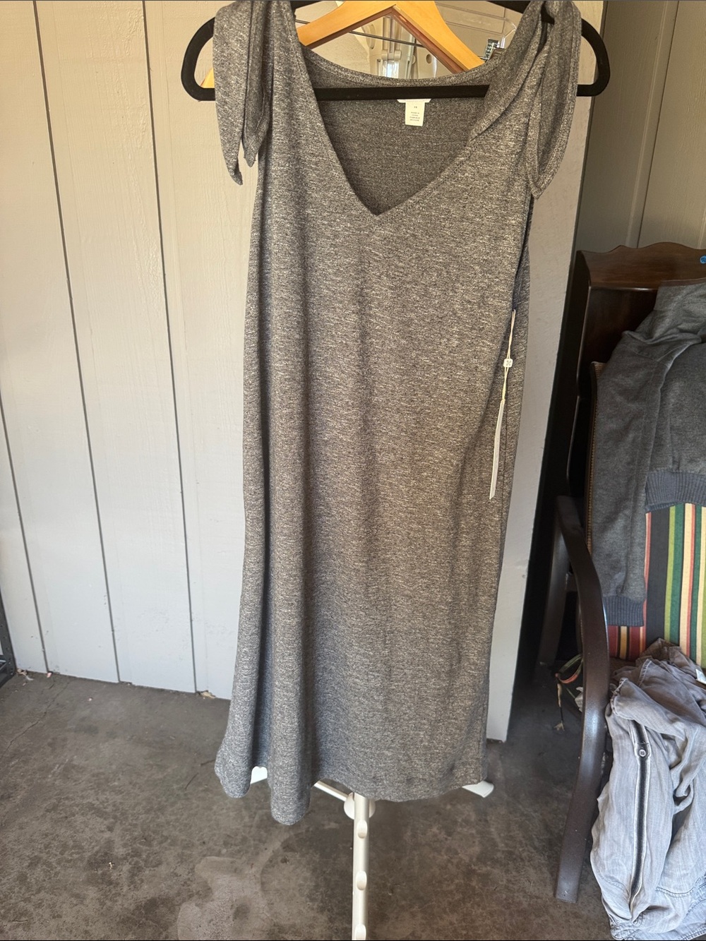 Caslon Gray Tie-Shoulder V-Neck Maxi Dress- NWT